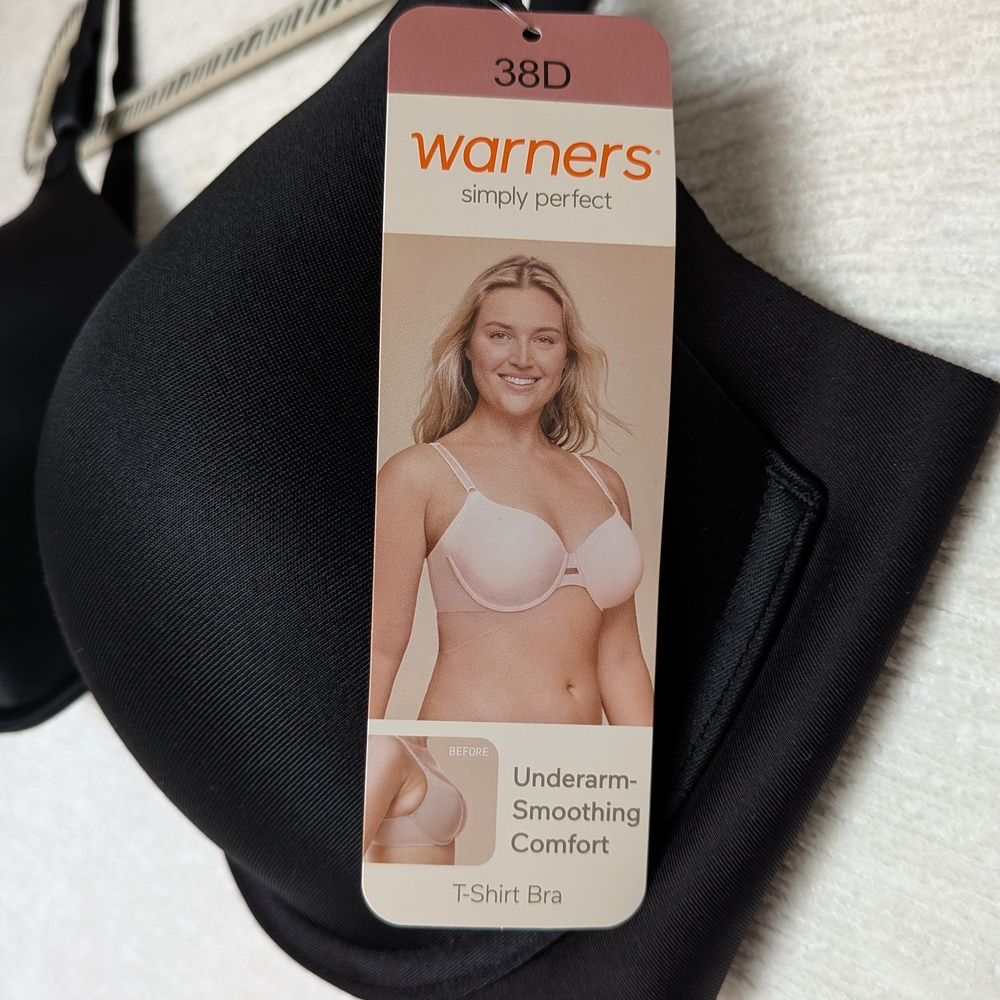 Warner's Women's 38D Side Smoothing Black Lightly Lined Underwire Bra - Picture 4 of 9
